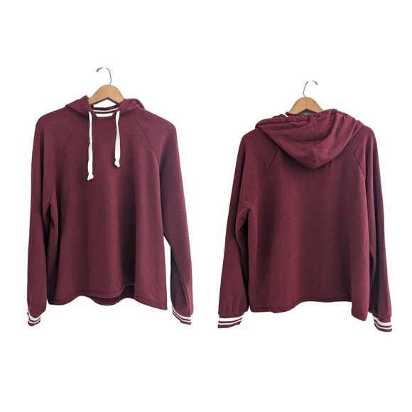 Madewell MWL Superbrushed Easygoing Hoodie Sweatshirt Striped-Trim - Picture 3 of 10